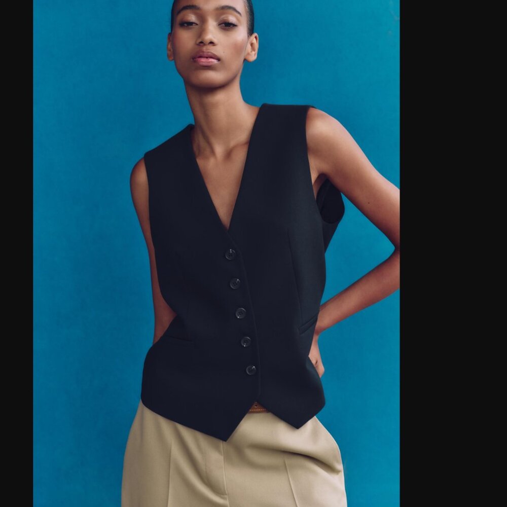 NWT ZARA TAILORED WAISTCOAT NAVY BLUE